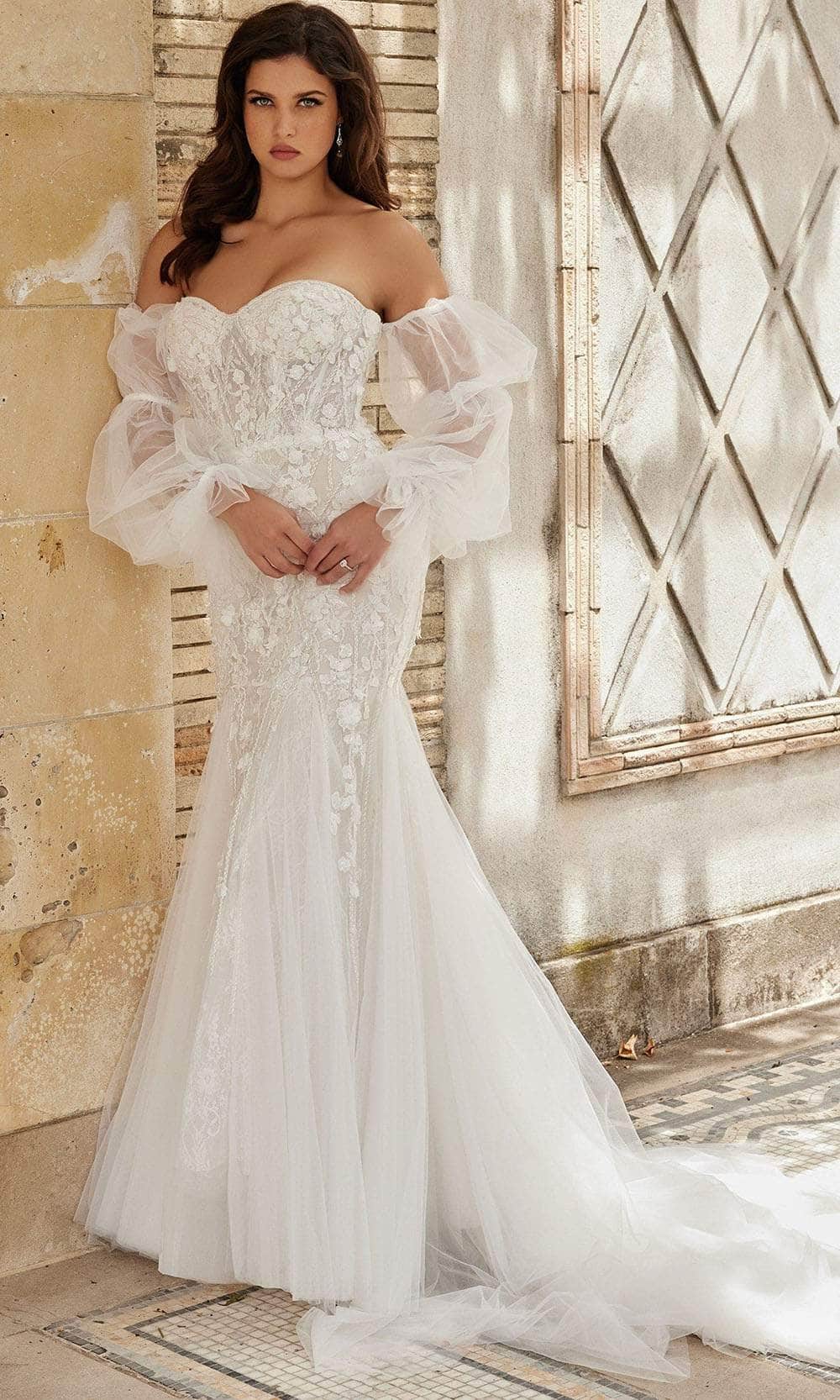 Jovani Bridal JB38491 - Lace Appliqued Mermaid Bridal Gown
