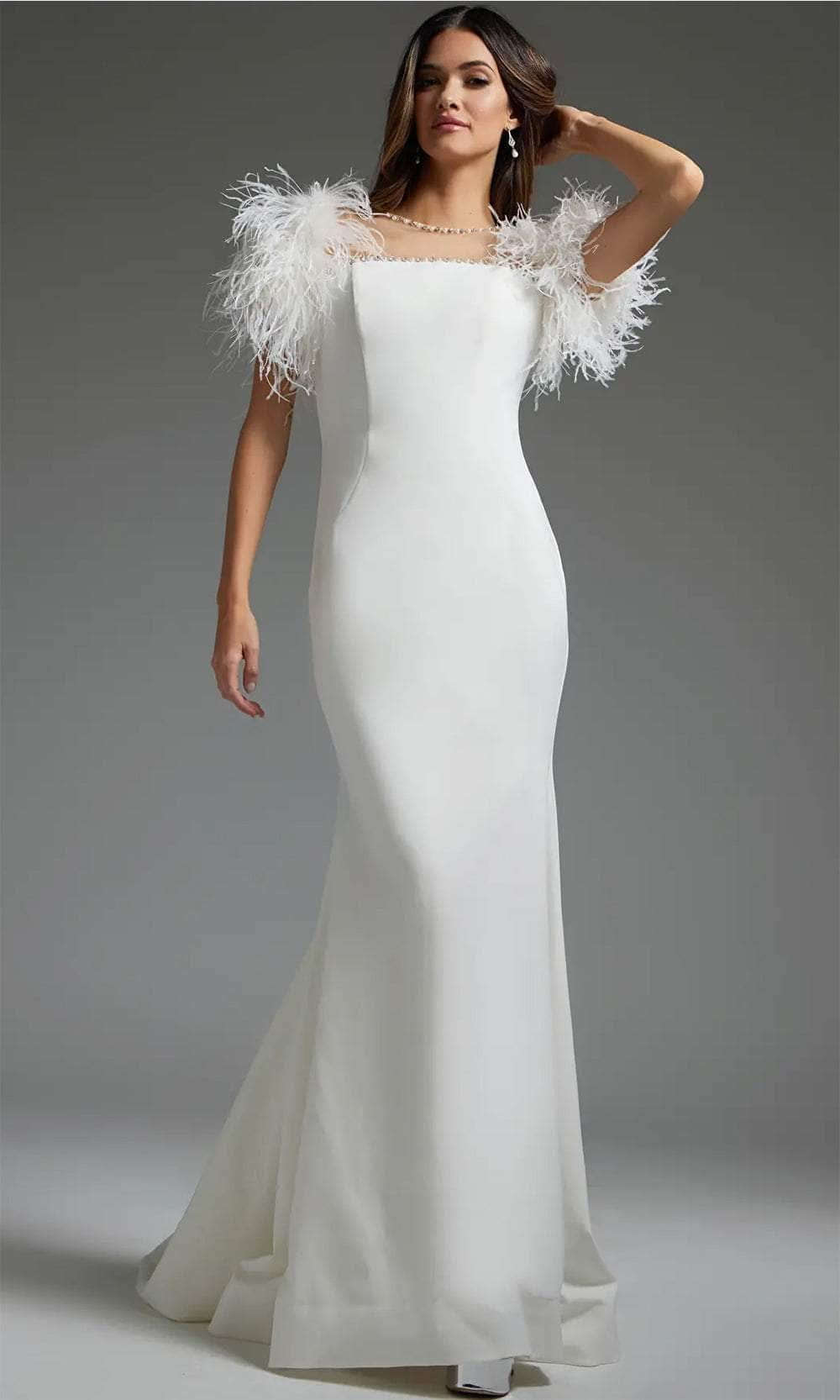 Jovani JB07433 - Feathered Form-Fitting Bridal Gown
