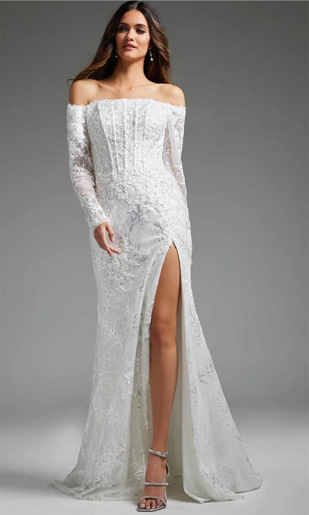 Jovani JB23106 - Long Sleeve Off Shoulder Bridal Gown
