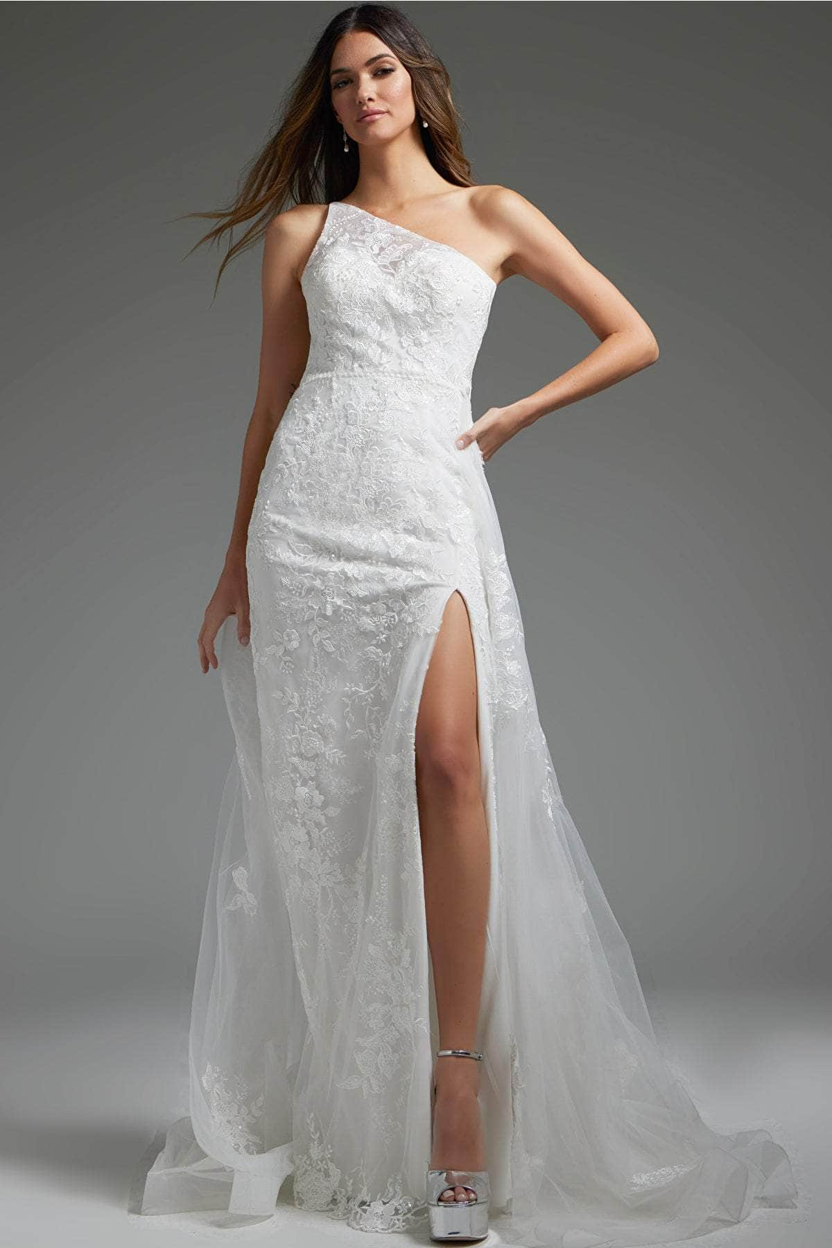 Jovani JB37601 - One Shoulder Lace Bridal Gown
