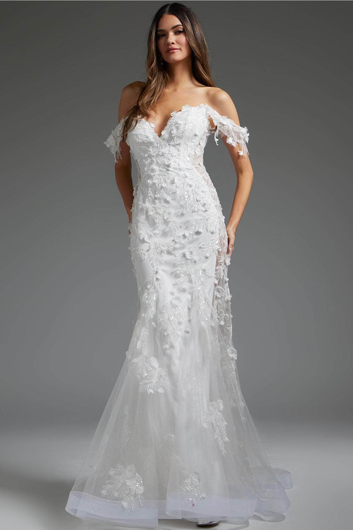 Jovani JB38224 - Applique Off Shoulder Bridal Gown
