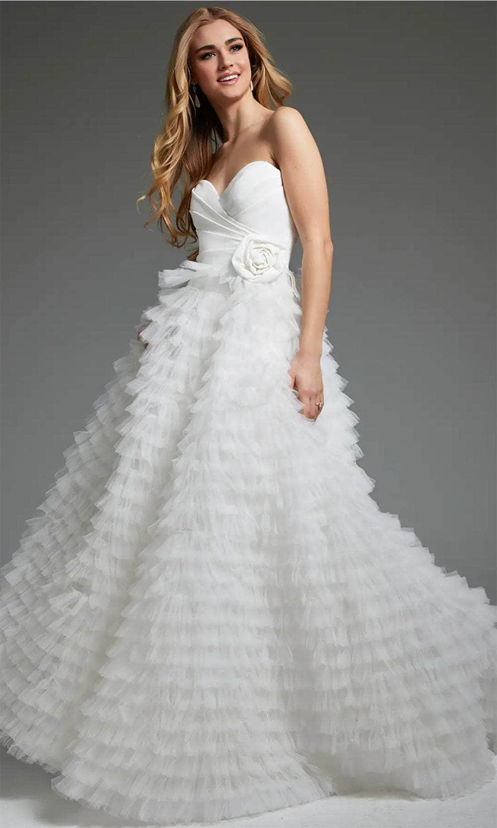 Jovani JB38958 - Ruffled A-Line Bridal Gown
