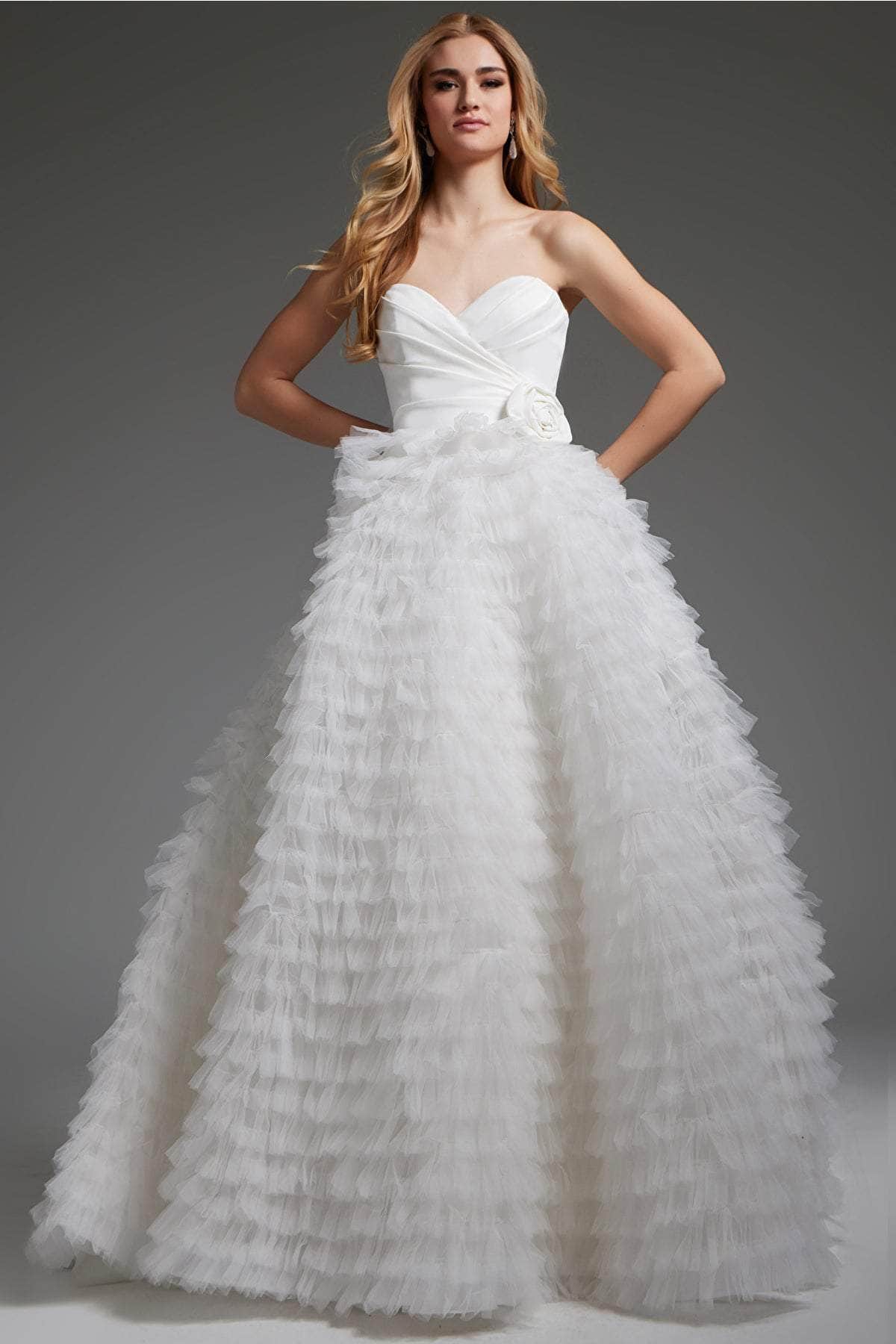 Jovani JB38958 - Ruffled A-Line Bridal Gown
