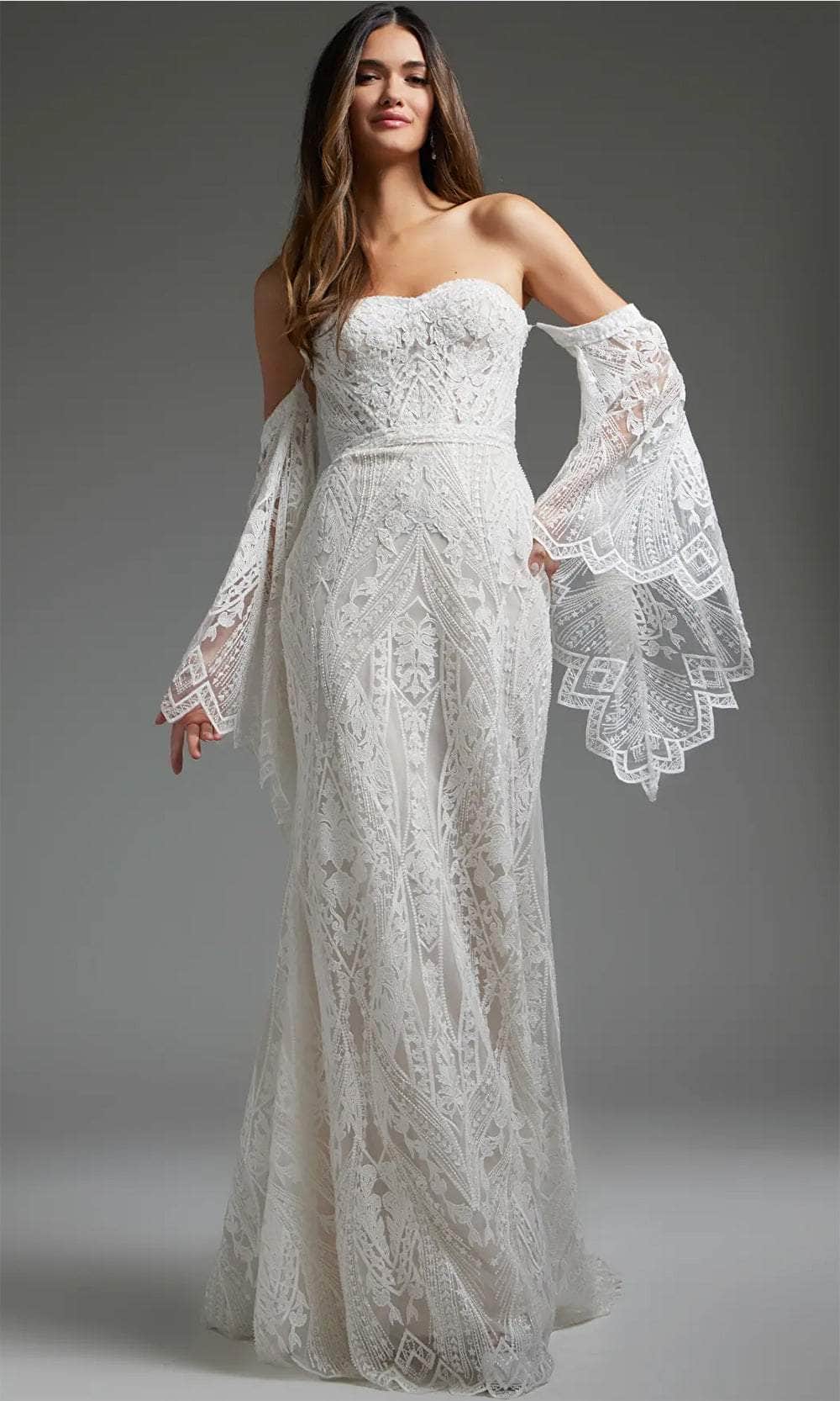 Jovani JB39162 - Bell Sleeve Lace Bridal Gown
