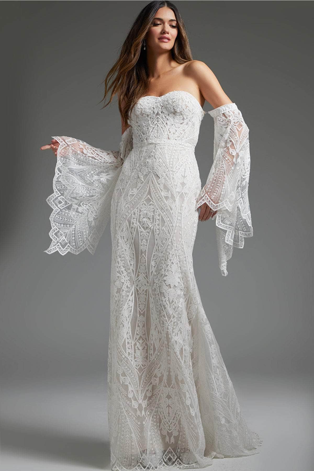 Jovani JB39162 - Bell Sleeve Lace Bridal Gown
