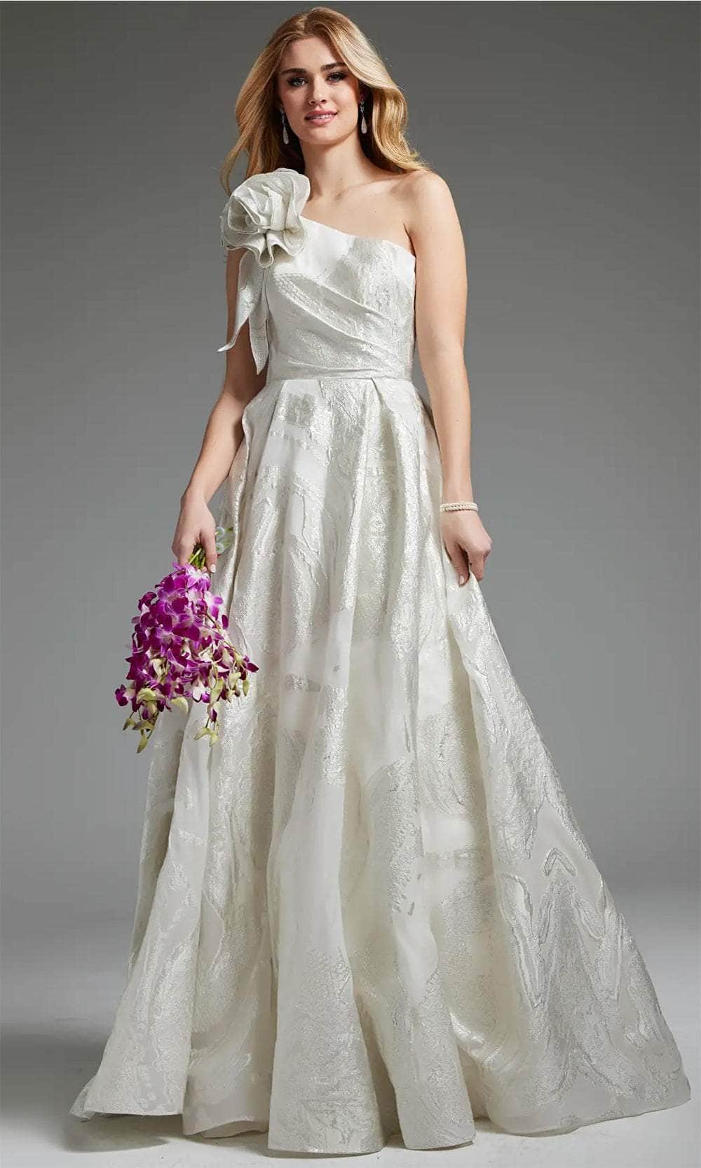 Jovani JB39218 - Rosette One Shoulder Bridal Gown

