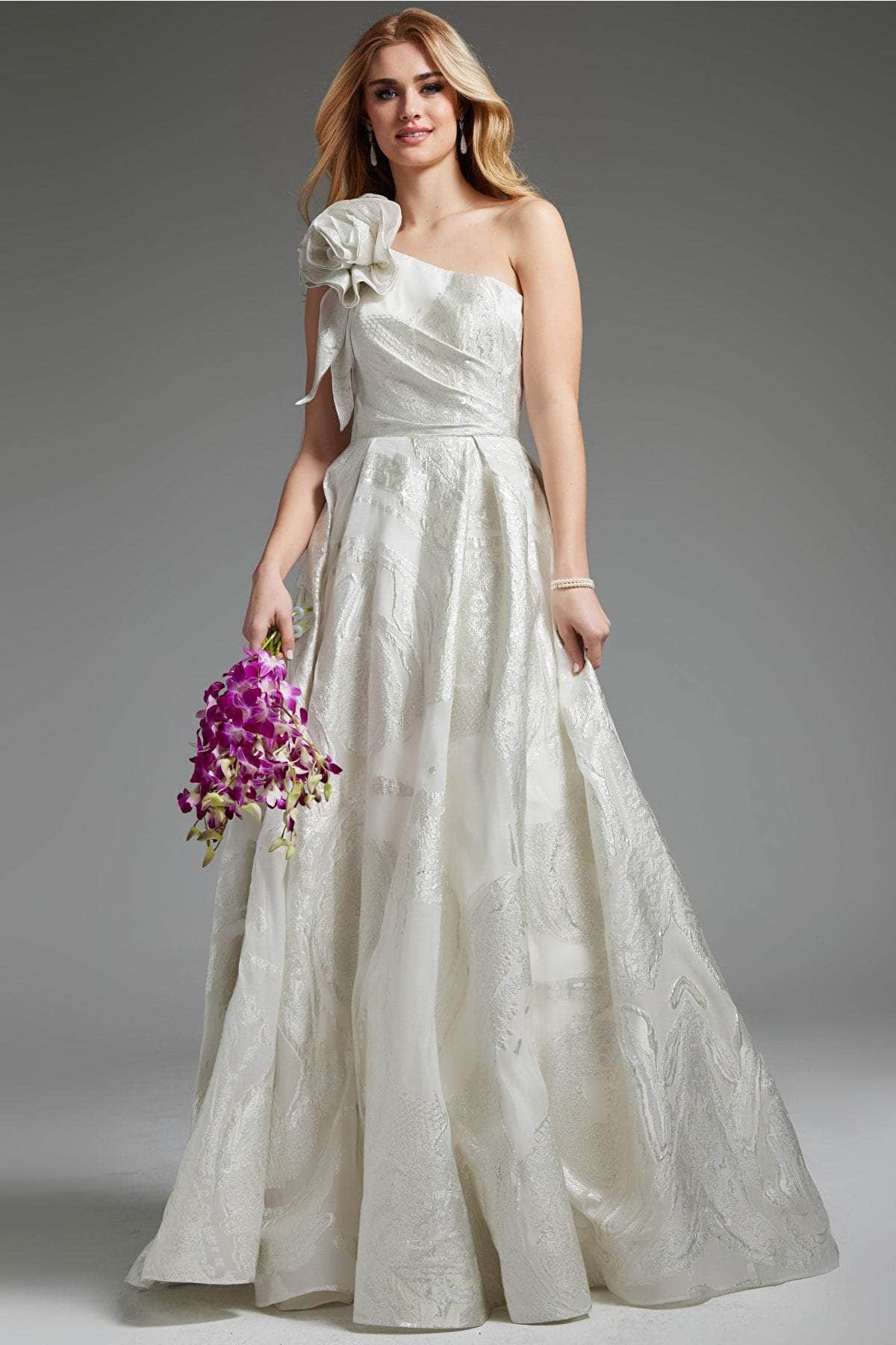 Jovani JB39218 - Rosette One Shoulder Bridal Gown
