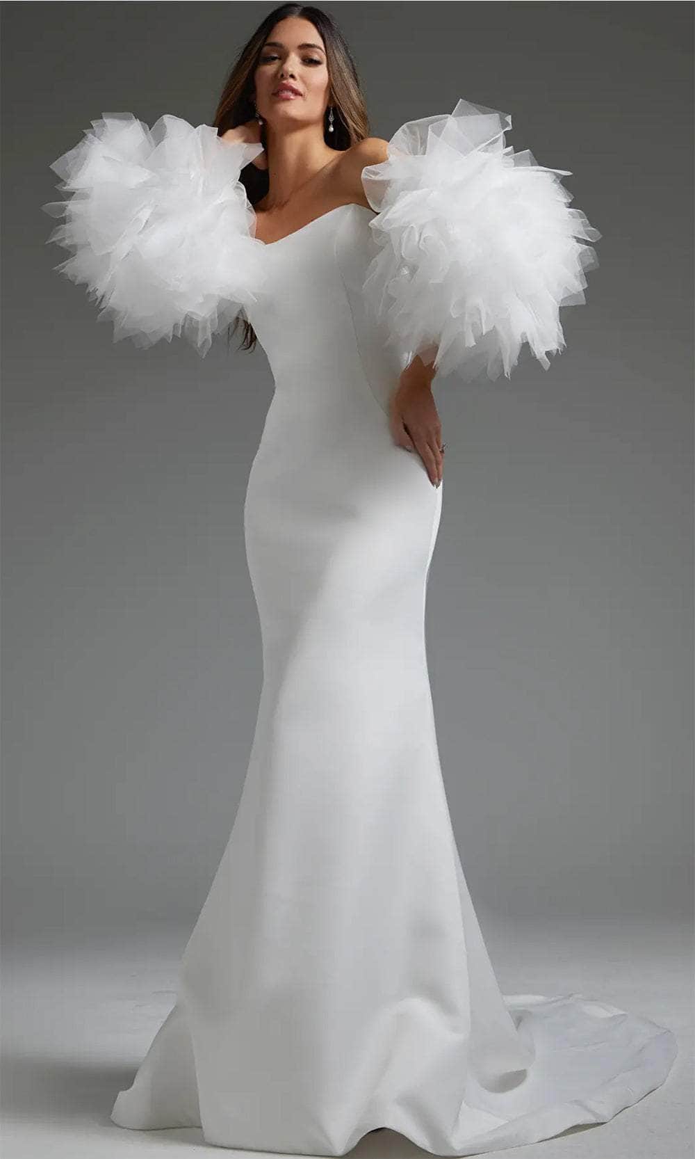 Jovani JB40601 - Detachable Ruffled Sleeve Bridal Gown
