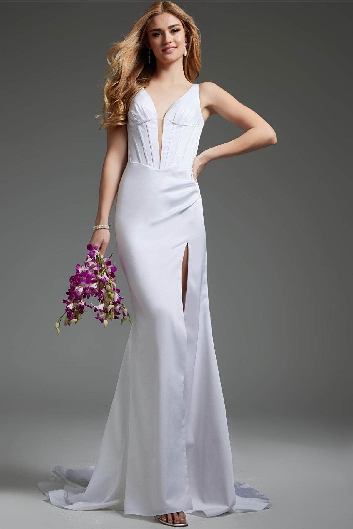 Jovani JB40782 - Plunging Neckline Corset Bridal Gown
