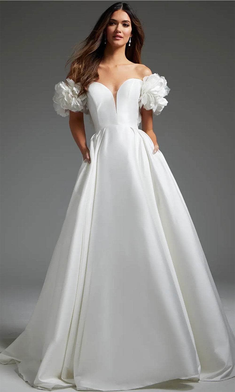 Jovani JB40795 - Off Shoulder Pleated A-Line Bridal Gown

