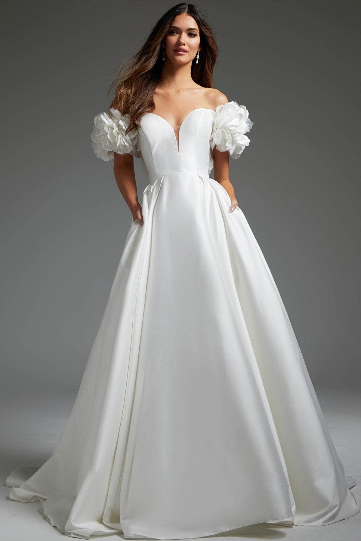 Jovani JB40795 - Off Shoulder Pleated A-Line Bridal Gown
