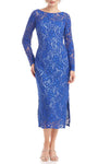 Bateau Neck Long Sleeves Illusion Embroidered Slit Back Zipper Sheath Above the Knee Natural Waistline Sheath Dress