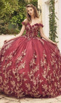 Floral Print Basque Waistline Lace-Up Glittering Open-Back Applique Off the Shoulder Fall Floor Length Ball Gown Dress