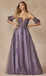 Sophisticated V-neck Floor Length Lace-Up Embroidered Sheer Polyester Plunging Neck Corset Natural Waistline Dress
