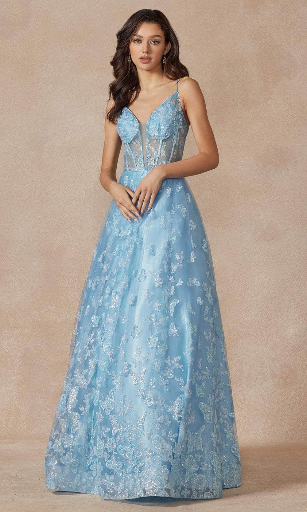 Juliet Dresses 2413 - Sleeveless Butterfly Glitter Embroidered gown
