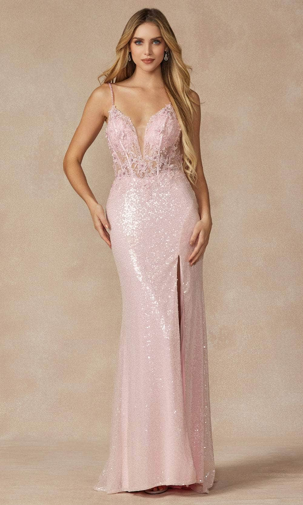 Juliet Dresses 289 - Illusion Sequin Evening Dress
