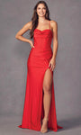 Sleeveless Spaghetti Strap Cowl Neck Corset Natural Waistline Fitted Open-Back Slit Back Zipper Lace-Up Sheath Floor Length Sheath Dress/Evening Dress with a Brush/Sweep Train