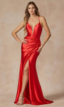 Sophisticated V-neck Natural Waistline Floor Length Sleeveless Spaghetti Strap Illusion Fitted Ruched Slit Lace-Up Back Zipper Sheer Plunging Neck Sheath Sheath Dress/Prom Dress