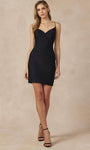 Sophisticated V-neck Sheath Spaghetti Strap Polyester Cocktail Short Fitted Lace-Up Corset Natural Waistline Sheath Dress