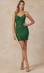 Sophisticated V-neck Lace-Up Fitted Corset Natural Waistline Cocktail Short Spaghetti Strap Sheath Polyester Sheath Dress