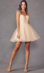 A-line Sweetheart Polyester Tiered Hidden Back Zipper Sheer Embroidered Glittering Natural Waistline Spaghetti Strap Cocktail Short Dress With Rhinestones