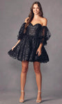 A-line Corset Natural Waistline Puff Sleeves Sleeves General Print Polyester Open-Back Lace-Up Illusion Glittering Sweetheart Cocktail Above the Knee Dress