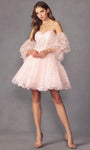 A-line Cocktail Above the Knee General Print Sweetheart Polyester Corset Natural Waistline Puff Sleeves Sleeves Illusion Glittering Open-Back Lace-Up Dress