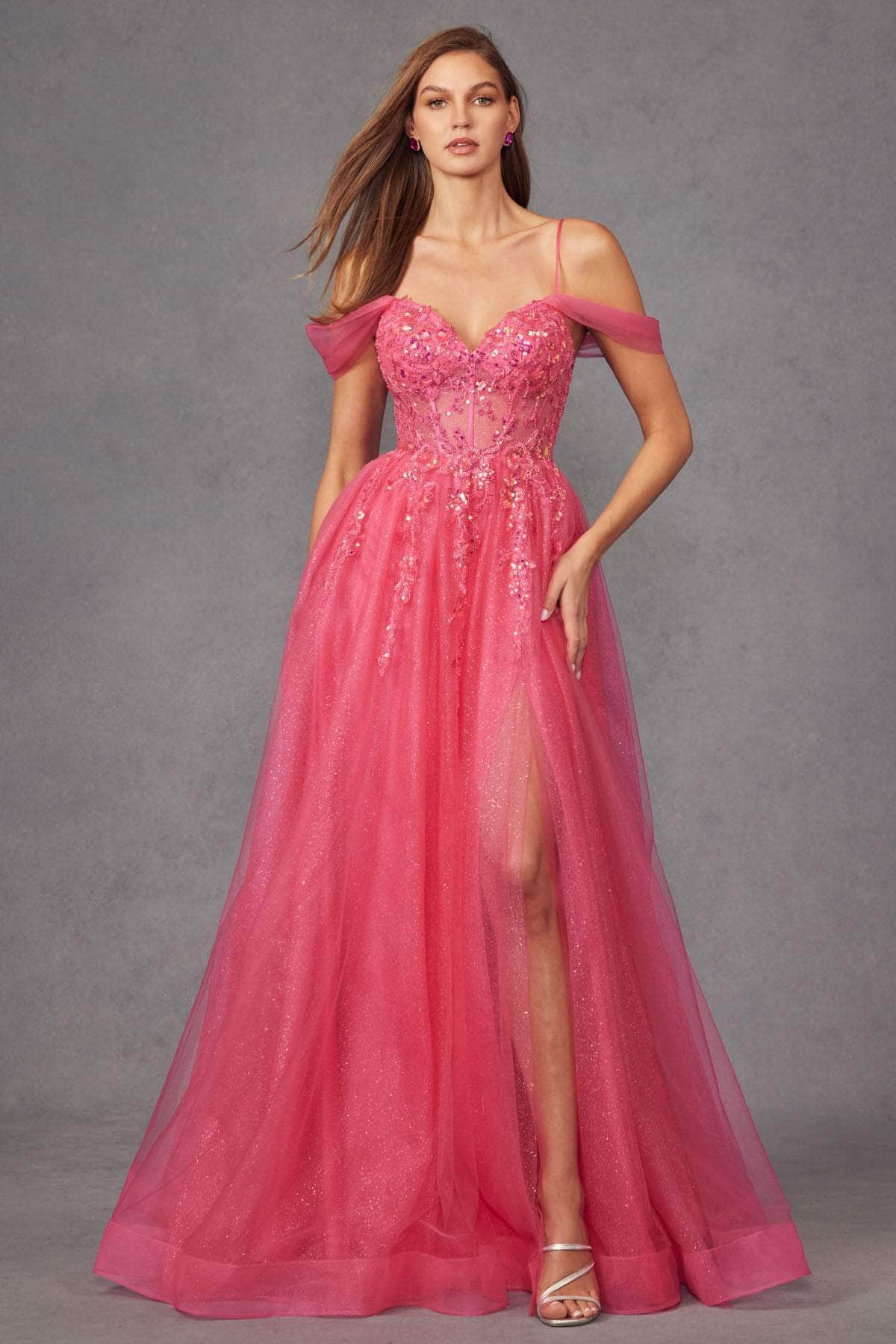 Juliet Dresses JT2466A - Cold Shoulder Sequin Appliqued Prom Gown
