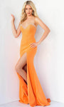 Sexy Spaghetti Strap Plunging Neck Sweetheart Jersey Sheath Hidden Back Zipper Open-Back Lace-Up Slit Beaded Natural Waistline Sheath Dress/Prom Dress with a Brush/Sweep Train