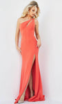 Sleeveless Fitted Slit Open-Back Hidden Back Zipper Cutout Asymmetric Sheath Natural Waistline Crepe Sheath Dress/Prom Dress with a Brush/Sweep Train