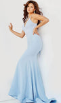 V-neck Mermaid Spaghetti Strap Cutout Hidden Back Zipper Glittering Lace-Up Natural Waistline Jersey Bandeau Neck Plunging Neck Prom Dress with a Brush/Sweep Train