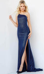 Natural Waistline Sleeveless Spaghetti Strap Sheath Glittering Hidden Back Zipper Backless Ruched Slit Asymmetric Sheath Dress/Prom Dress with a Brush/Sweep Train