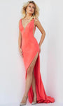 Sophisticated V-neck Sleeveless Hidden Back Zipper Sheer Slit Illusion Open-Back Natural Waistline Sheath Plunging Neck Sheath Dress/Prom Dress/Party Dress with a Brush/Sweep Train