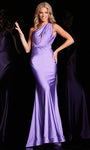 Sophisticated Sheath Cutout Open-Back Asymmetric Fitted Pleated Ruched Natural Waistline One Shoulder Sleeveless Floor Length Sheath Dress/Prom Dress with a Brush/Sweep Train