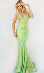 V-neck Natural Waistline Spaghetti Strap Sequined Illusion Open-Back Goddess Hidden Back Zipper Mermaid Prom Dress with a Brush/Sweep Train