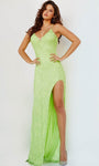 V-neck Plunging Neck Spaghetti Strap Natural Waistline Sheath Illusion Sequined Beaded Slit Open-Back Sheath Dress/Prom Dress with a Brush/Sweep Train