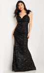 V-neck Natural Waistline Sheath Sleeveless Slit Open-Back Back Zipper Sequined Backless Floor Length Sheath Dress/Evening Dress