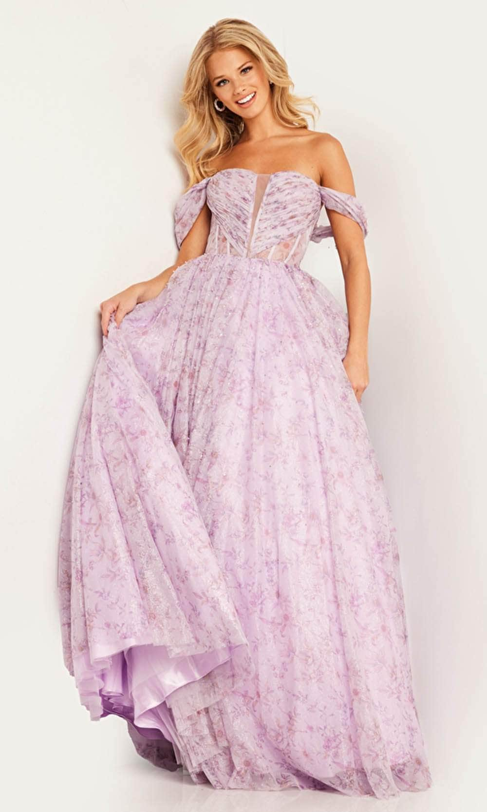 JVN by Jovani JVN36581 - Floral Off-Shoulder Ballgown
