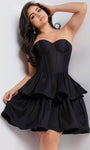 A-line Strapless Cocktail Short Open-Back Tiered Back Zipper Basque Corset Waistline Sweetheart Party Dress With Ruffles