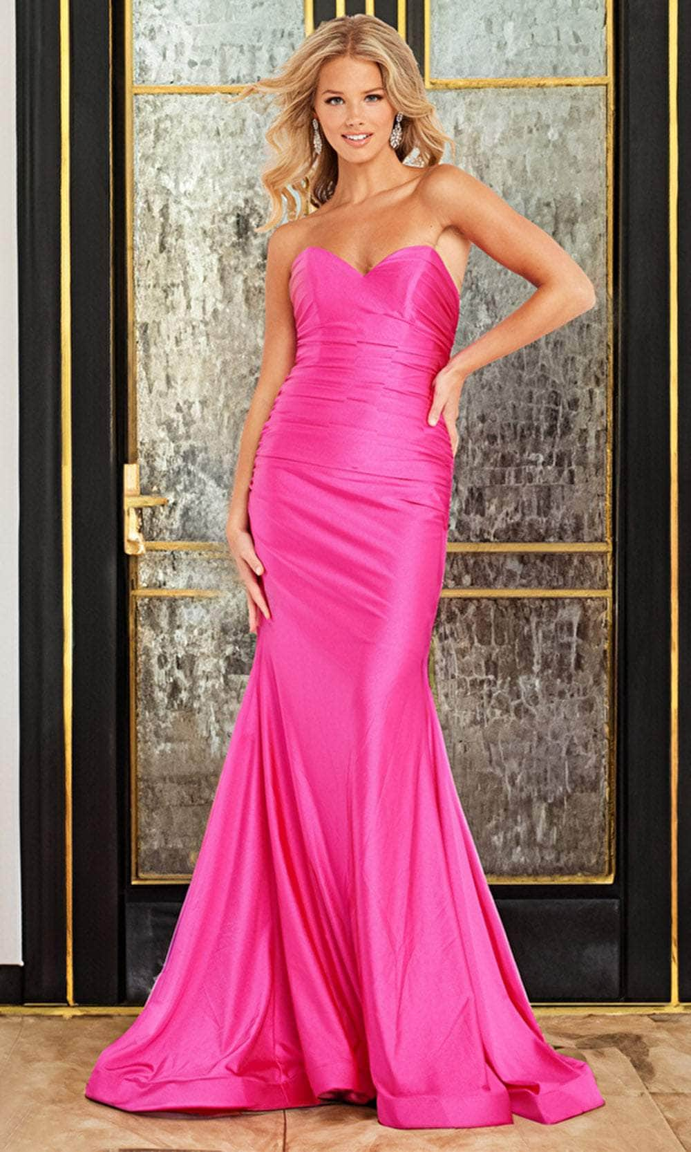 JVN by Jovani JVN37006 - Ruched Off-Shoulder Sheath Gown
