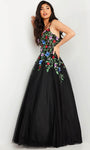 Sophisticated V-neck Open-Back Back Zipper Natural Waistline Floor Length Sleeveless Spaghetti Strap Floral Print Dress