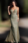 V-neck Beaded Lace-Up Sheer Backless Mesh Tulle Sleeveless Spaghetti Strap Natural Waistline Plunging Neck Mermaid Prom Dress with a Brush/Sweep Train