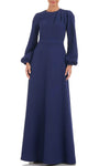 Sophisticated A-line Natural Waistline Long Sleeves Jeweled Neck Pleated Floor Length Dress