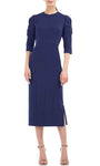 Sophisticated Jeweled Neck Natural Waistline Sheath Slit Draped Back Zipper Tea Length 3/4 Sleeves Sheath Dress