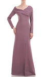 Modest Floor Length Natural Waistline Long Sleeves Hidden Back Zipper Draped Slit Asymmetric Mermaid Evening Dress