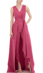 Sophisticated V-neck Sleeveless Pocketed Pleated Back Zipper Natural Waistline Evening Dress/Jumpsuit