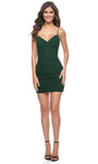 Sophisticated V-neck Corset Natural Waistline Sheath Spaghetti Strap Jersey Lace-Up Back Zipper Ruched Cocktail Short Sheath Dress