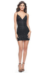 V-neck Lace Cocktail Above the Knee Natural Waistline Sleeveless Spaghetti Strap Beaded Back Zipper Open-Back Fitted Sheath Fall Sheath Dress/Party Dress