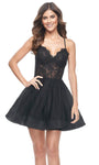 A-line Cocktail Short Sweetheart Lace-Up Beaded Sheer Back Zipper Spaghetti Strap Corset Natural Waistline Dress With Rhinestones