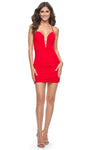 Jersey Natural Waistline Bandeau Neck Plunging Neck Sweetheart Sheath Short Spaghetti Strap Lace-Up Back Zipper Open-Back Cutout Ruched Jeweled Sheath Dress